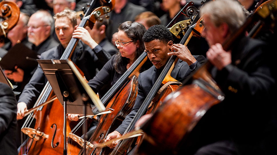 CCM Diversity Fellow playing with the orchestra during a concert